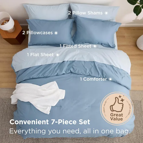 Miniatura 3 de Bedsure Juego de ropa de cama con edredón tamaño individual de 5 piezas, diseño bohemio contrastante, juego de cama en una bolsa con edredón