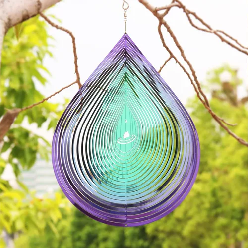 Miniatura 6 de Molinillo de viento para jardín, decoración de interiores y exteriores, decoración colgante de metal 3D, forma de gotas de agua, esculturas de Gotas