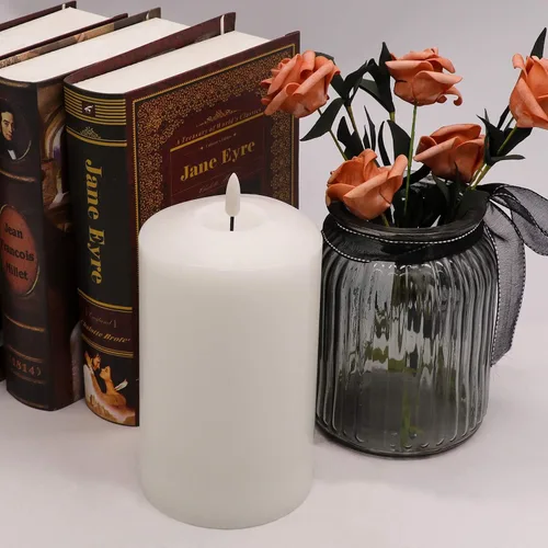 Miniatura 3 de Eldnacele - Velas grandes sin llama parpadeantes blancas con mecha negra 3D realista con temporizador, 4” X 7.5” de cera real, operadas con batería