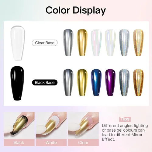 Miniatura 2 de MIZHSE Polvo de uñas cromado, 6 colores, polvo holográfico de uñas iridiscente con purpurina de sirena iridiscente para uñas, pigmento de uñas