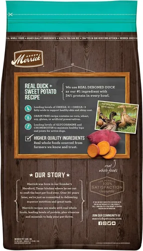 Miniatura 10 de Merrick - Alimento seco para perros, receta de pato real y batata libre de granos, 22 libras, en bolsa