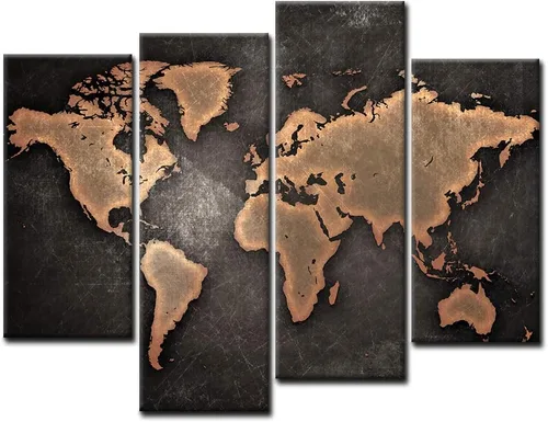 Mapa general del mundo en fondo negro, arte para pared, pintura, foto, impresión en lienzo, imagen para decoración moderna del hogar