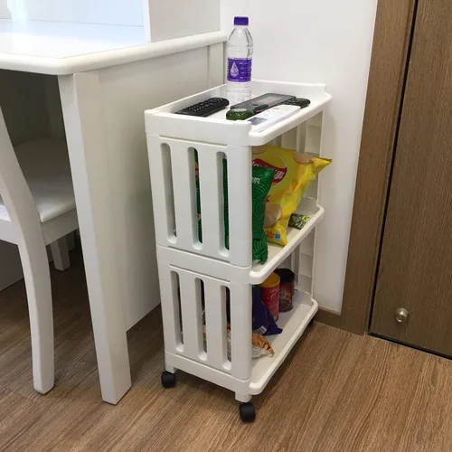 Miniatura 6 de Carrito de Almacenamiento con Ruedas Organizador Delgado con Estantes de 3 Niveles para Lugares Estrechos Unidad de Estantería Móvil Torre