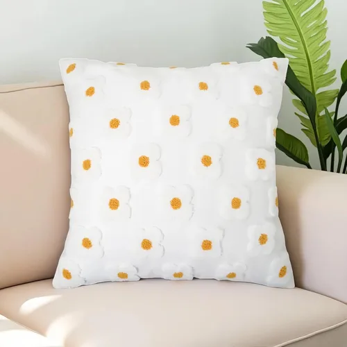 Miniatura 8 de DECOBIRD Funda de almohada bordada de 18 x 18 pulgadas, diseño floral beige, decoración del hogar, funda de almohada bordada de lona de algodón