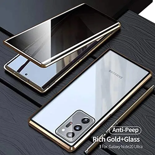 Miniatura 6 de Funda magnética de privacidad para Samsung Galaxy Note 10, dorado, vidrio templado, antiespía, protección de cuerpo completo, soporte