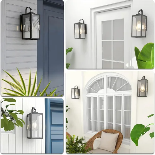 Miniatura 6 de Pia Ricco Luces de Pared Exteriores, Luminaria Exterior Negra Mate con Pantalla de Vidrio Transparente, Iluminación Impermeable para Porche Frontal
