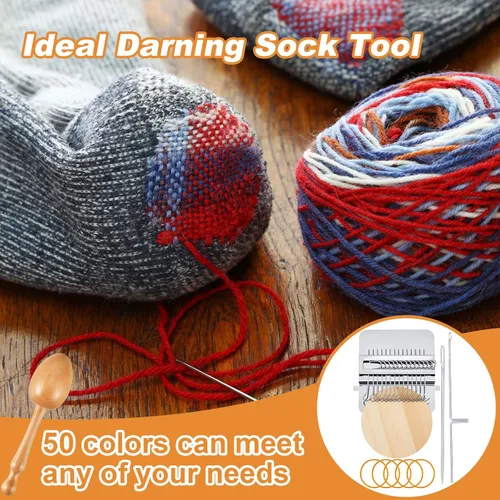 Miniatura 4 de Jexine Mini Huevo de Zurcir para Calcetines 14 Ganchos Pequeño Estilo Speedweve Telar de Tejido de Zurcido con 9 Pcs Agujas de Ojo Grande 50