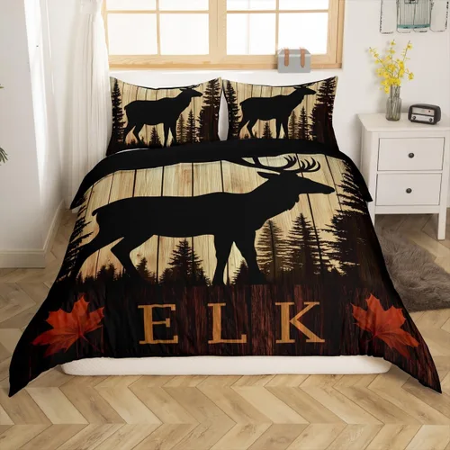 Miniatura 4 de Funda de edredón de ciervos de alce, juego de ropa de cama de animales del bosque, decoración rústica de granja, funda de edredón individual