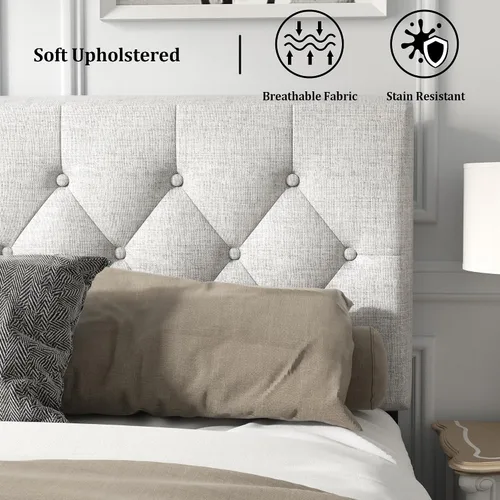 Miniatura 5 de HAOARA Armazón de Cama de Plataforma Tamaño Completo con Cabecera Tapizada con Botones Capitoné, Base de Colchón con Soporte de Listones de Madera