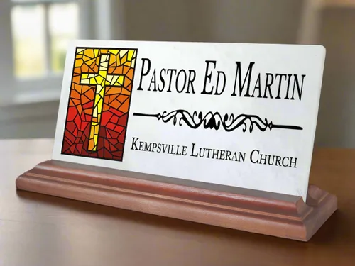 Placa de identificación cristiana personalizada para pastores o trabajadores de la iglesia, mármol sólido (Christian3)