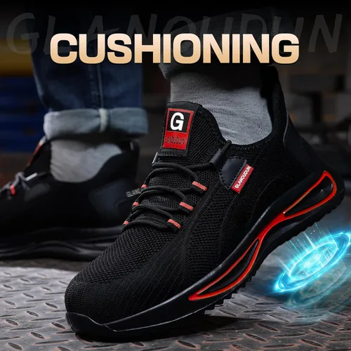 Miniatura 6 de GLANOUDUN Zapatos de punta de acero para hombre, zapatos de trabajo ligeros para hombres, zapatos de seguridad indestructibles para hombres, zapatos