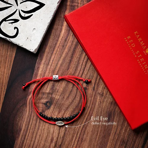 Miniatura 5 de KARMA AND LUCK - Brave Gaze - Men's Real Matte Onyx Jade Stone Bronze Brass Evil Eye Charm Red String Adjustable Drawstring Closure Bracelet
