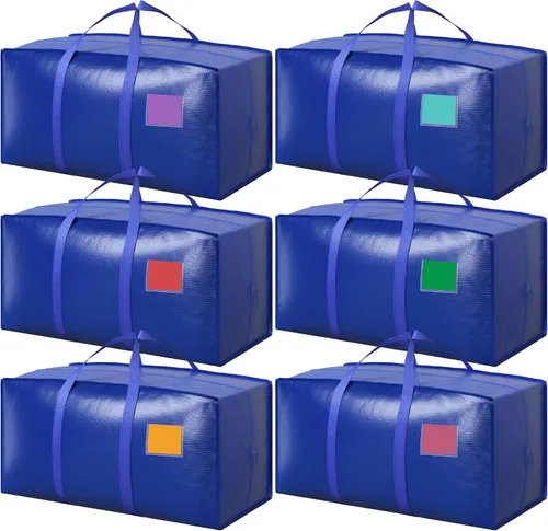 Miniatura 16 de Paquete de 6 bolsas de mudanza con cremallera lateral completamente abierta, extra grandes de 93 L, resistentes al agua, plegables para Negro