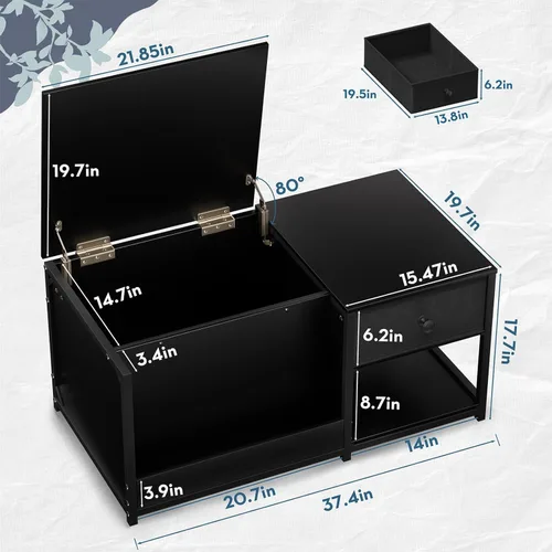 Miniatura 3 de SINPAID Mesa de centro con almacenamiento, mesas de centro rectangulares para sala de estar, mesa de centro moderna con compartimento de Negro