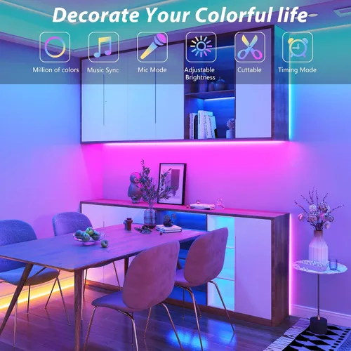 Miniatura 3 de GANZQH Luces LED para dormitorio de 200 pies (2 x 100 pies), tira de luces LED RGB que cambian de color con sincronización de música, control remoto
