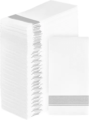 Miniatura 14 de Party Bargains Toallas desechables como tela, paquete de 200, 13 x 16 pulgadas, color blanco con estampado plateado, toallas de mano de papel suave