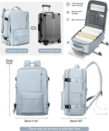Miniatura 6 de VGCUB Mochila Grande de Viaje para Trabajo y Negocios Equipaje de Mano Aprobado para Vuelo Mochila para Laptop para Mujeres y Hombres Mochila de Azul