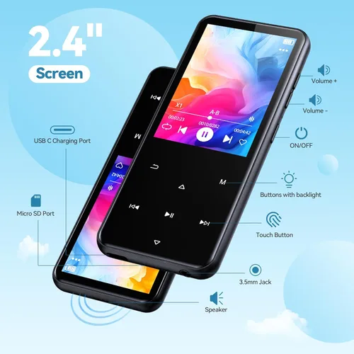 Miniatura 5 de AGPTEK Reproductor MP3 de 64 GB con Bluetooth, M3 Reproductor de música de 2.4 pulgadas con altavoz y radio FM, botones táctiles, soporta hasta 128