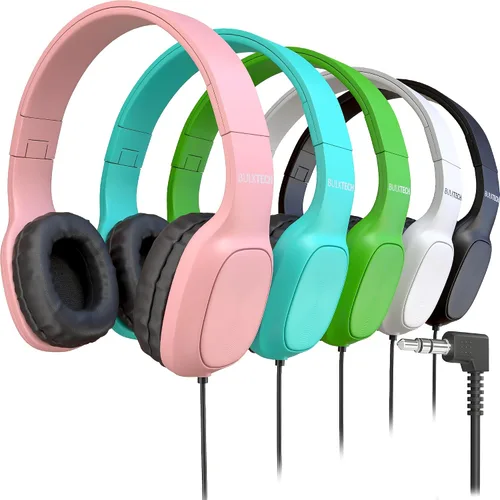 Miniatura 16 de Paquete de 5 auriculares de cuero con cable sobre la oreja con conector de 3.5mm, carcasa metálica ovalada, negro