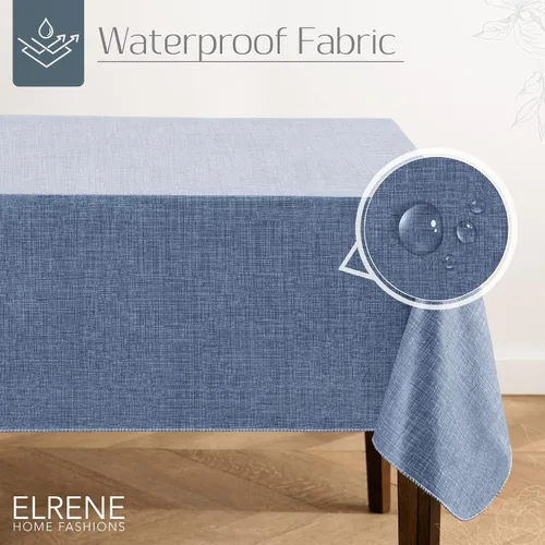 Miniatura 2 de Elrene Home Fashions - Mantel de vinilo con respaldo de franela inspirado en lino Monterey, resistente al agua y a las manchas, 52 pulgadas X 52 Azul