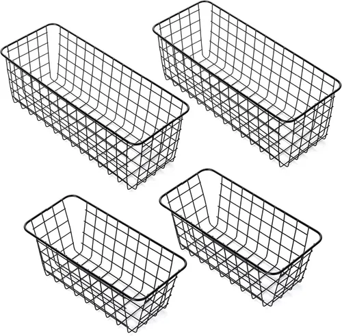 Miniatura 8 de Paquete de 4 cestas de almacenamiento de alambre para el hogar, contenedores de metal montados en la pared, contenedores organizadores para cocina