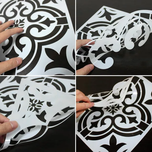 Miniatura 2 de SourceTon - Juego de 7 plantillas de azulejos y pinceles de madera, plantillas de pared reutilizables de mandala de 12 x 12 pulgadas para pintar