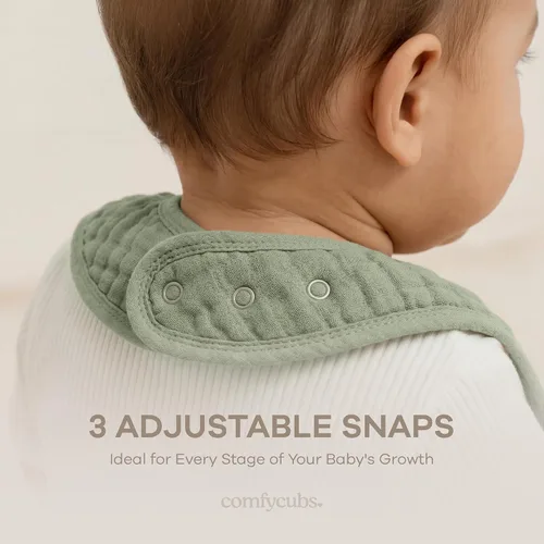 Miniatura 5 de Comfy Cubs Baberos de muselina para bebés, paquete de 8, suaves y altamente absorbentes, baberos para alimentar, babear y dentición, broches Sage