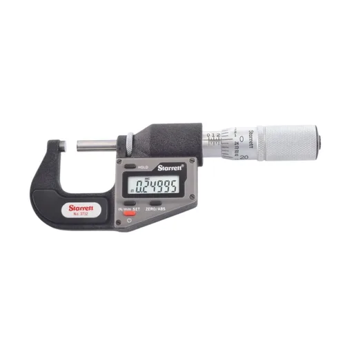 Starrett Micrómetro electrónico métrico/métrico sin salida – dedal de fricción de una pieza, acabado cromado satinado, rango de 0-1 pulgada,