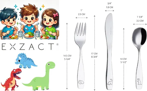 Miniatura 3 de Exzact Cubiertos para niños, 18 piezas, utensilios para niños pequeños, 6 tenedores, 6 cuchillos, 6 cucharas, aptos para lavavajillas, 2 años