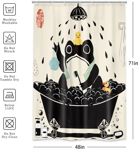 Miniatura 4 de Cortina de Ducha Divertida de Rana Juego de Baño 48 Pulgadas de Ancho x 71 Pulgadas de Alto Lindo Animal Retro Tomando Ducha Patito de Goma