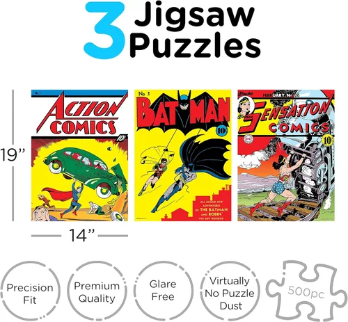 Miniatura 2 de DC Comics - Juego de rompecabezas de 3 x 500 piezas con póster adicional, paquete de rompecabezas de superhéroe para adultos, niños y familias
