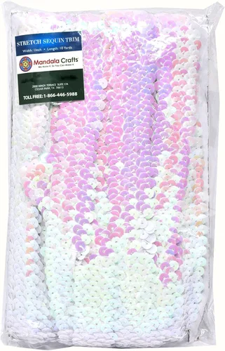 Miniatura 4 de Mandala Crafts Cinta elástica de lentejuelas – 1 pulgada AB iridiscente lentejuelas ribete elástico para coser vestido diadema – 10 yardas de tela