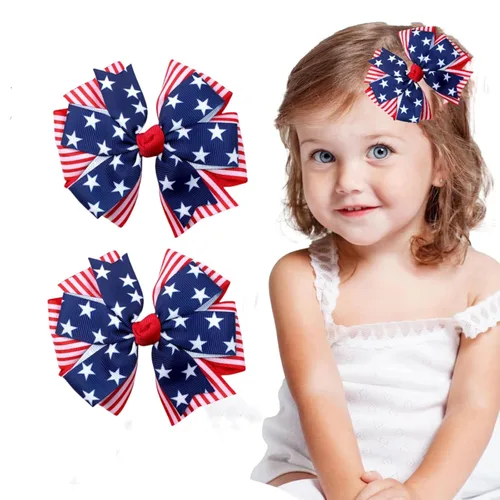Lazos para el pelo del 4 de julio para niñas pequeñas, adolescentes, niñas, patrióticos, rojo, blanco, azul, estrellas, cinta a rayas, lazo de