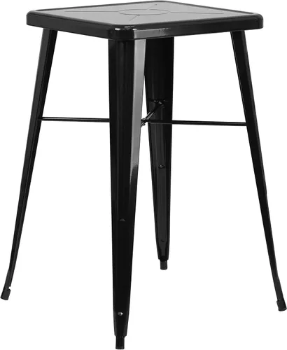Miniatura 3 de EMMA + OLIVER Comercial 23.75SQ Negro Metal Indoor-Outdoor Bar Table Set-2 Taburetes Sin Respaldo