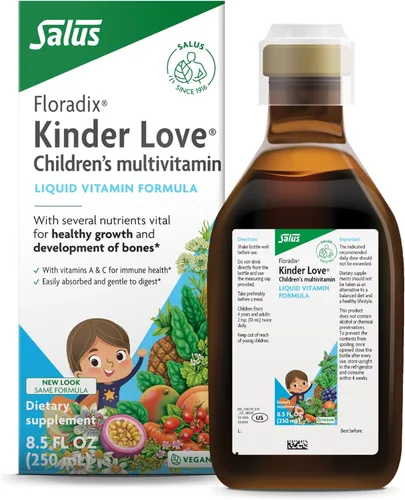Floradix Kinder Love - Multivitamínico para niños, suplemento de hierbas, multivitamínico líquido para niños, vitaminas A, C, D y E, calcio y más,