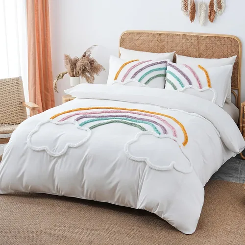Miniatura 11 de MEILA Juego de funda de edredón de microfibra lavada, tamaño individual, diseño de arco acolchado, juego de ropa de cama de 2 piezas, bordado