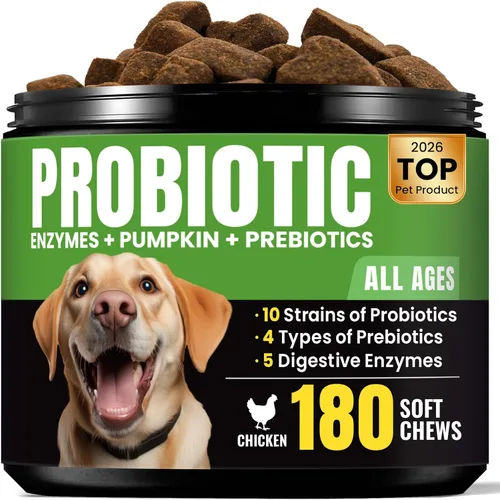 Miniatura 10 de Probióticos para perros – Salud digestiva e intestinal para estómagos sensibles, probióticos para perros en polvo para piel y pelaje, aliento e