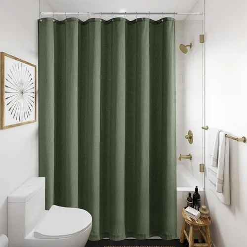 Miniatura 30 de Cortina de ducha de lino de avena 36x72 para cabina de ducha, cortinas neutras grisáceas beige de lino para baño, decoración bohemia de baño