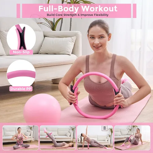 Miniatura 2 de Pilates Kit for Home Workouts, Pilates Equipment Set for Women with 14.5” Magic Circle Pilates Ring and Ball, Resistance Bands, Sliders, Yoga Strap