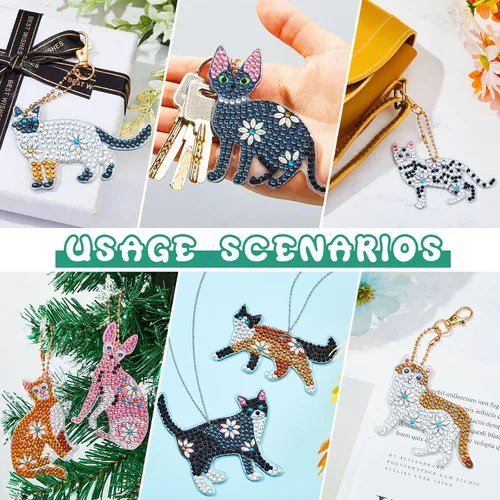 Miniatura 6 de Henoyso 24 Piezas Llaveros de Pintura de Diamante, Llaveros de Arte de Diamantes para Bricolaje, Kit de Taladro de Doble Cara 5D, Juego de Adornos