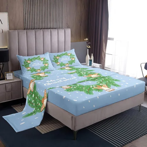 Miniatura 9 de Juego de sábanas tamaño individual, sábanas para árbol de Navidad, sábanas y fundas de almohada de microfibra de 3 piezas, juego de sábanas