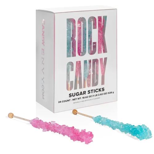 Miniatura 8 de Palitos de azúcar de caramelo de roca azul claro y rosa claro, 12 golosinas envueltas individualmente, sabor a algodón de azúcar y cereza