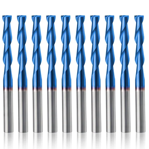 HQMaster 10 piezas 1/8" 17 mm – Mechas de carburo de punta plana – Brocas para fresadora de CNC – Set de herramientas de doble ranura en espiral –