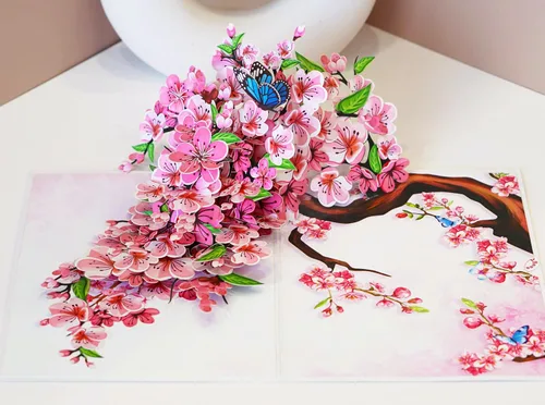 Miniatura 8 de Tarjetas de cumpleaños 3D de flor de cerezo para mujer, tarjeta desplegable para el día de la madre, aniversario 3D, día de San Valentín, regalos