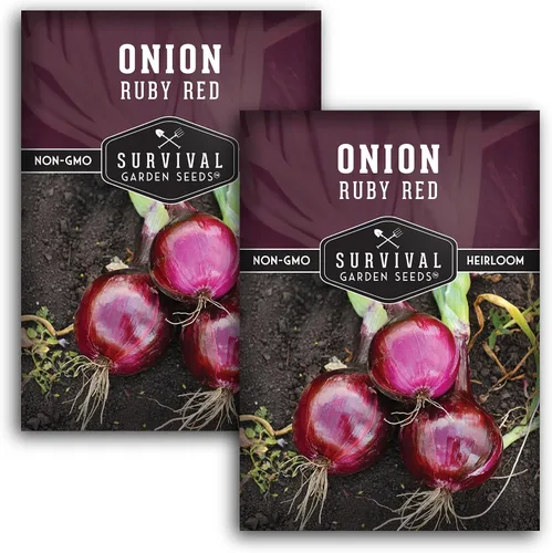 Miniatura 10 de Survival Garden Seeds Semillas de cebolla roja rubí para plantar, 1 paquete con instrucciones para cultivar cebollas en rodajas de un día largo