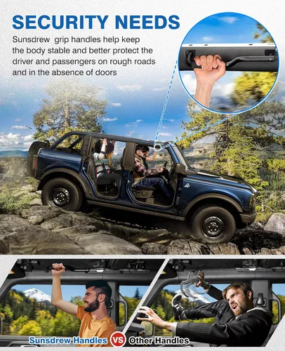Miniatura 2 de Sunsdrew Asas de agarre para Ford Bronco 2021-2025 de 2 y 4 puertas, solo se ajustan a la barra antivuelco del asiento delantero, asas de agarre