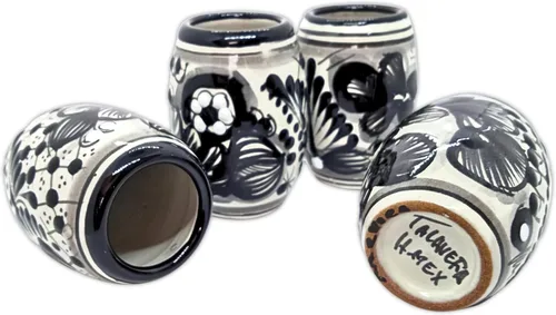Miniatura 6 de Vasos de chupito Talavera en forma de barril: juego de 4 caballitos de cerámica floral pintados a mano, 2 oz, auténtica cerámica mexicana