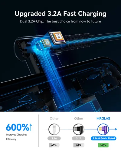 Miniatura 2 de MRGLAS Cable de carga USB C de 3.2A, [4 unidades, 10+6.6+3.3+1.6 pies] USB A a USB C en ángulo recto chapado en oro tipo C cargador de carga rápida