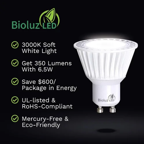Miniatura 2 de Bombilla Bioluz LED GU10, equivalente a 50 W, regulable, 6.5 W, 3,000 K, 120 V, certificación UL, BLGU10-3K350-5, 6.50watts, 120.00 volts