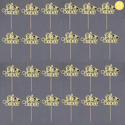 Miniatura 3 de Gexolenu 24 piezas Oh Babee Cupcake Toppers Gold Glitter de doble cara Sweet Bumble Bee Baby Cupcake Picks Baby Shower para decoración de pasteles